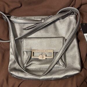 Tahari Metallic Silver Crossbody Bag